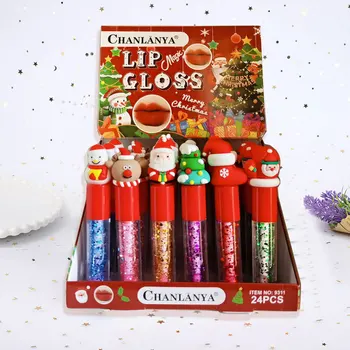 New Design Christmas 24pcs/box High Quality Glitter Color Changing Lip Oil Moisturizing Easy Color Magic Lip Gloss Christmas