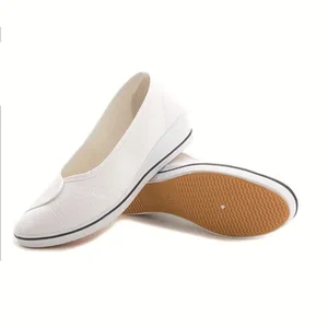 Women's Flat Platform Height-Increasing Shoes for Spring Summer Breathable Black and White with Rubber Soles for Nurses