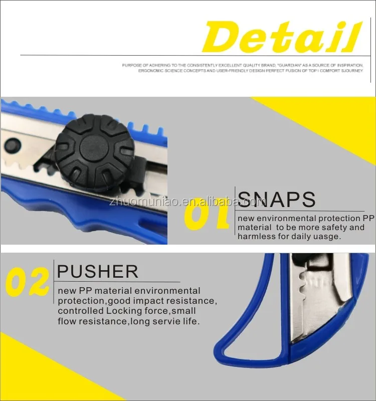 Sharp Paperback Cutter 18MM Carbon Steel Snap Off Blade Colorful Plastic PP Handle Cutter Knife