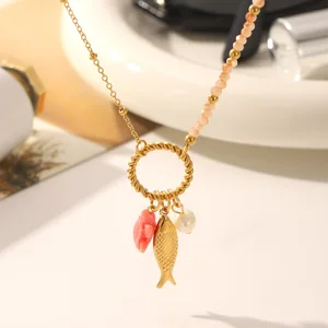 MW Summer Vacation High-End Necklace Cross-Border Jewelry DIY Pearl Necklace Stainless Steel 18K Gold Fish Pendant Necklace