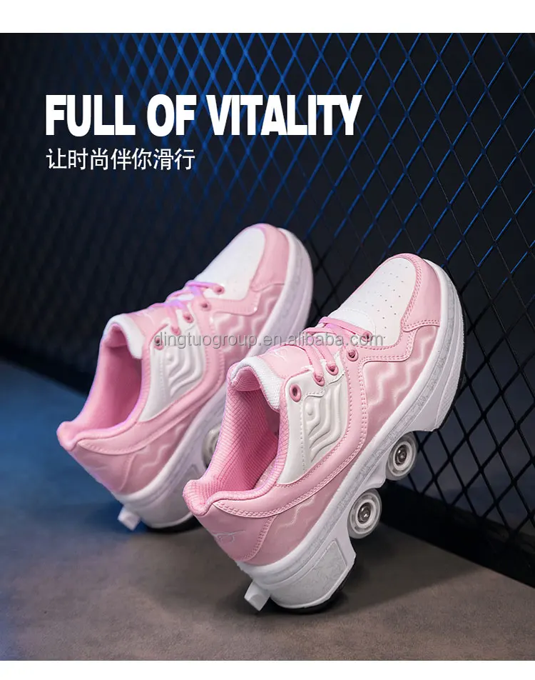 Retractable Roller Skate Shoes Women Dual Purpose 4 Wheels Roller