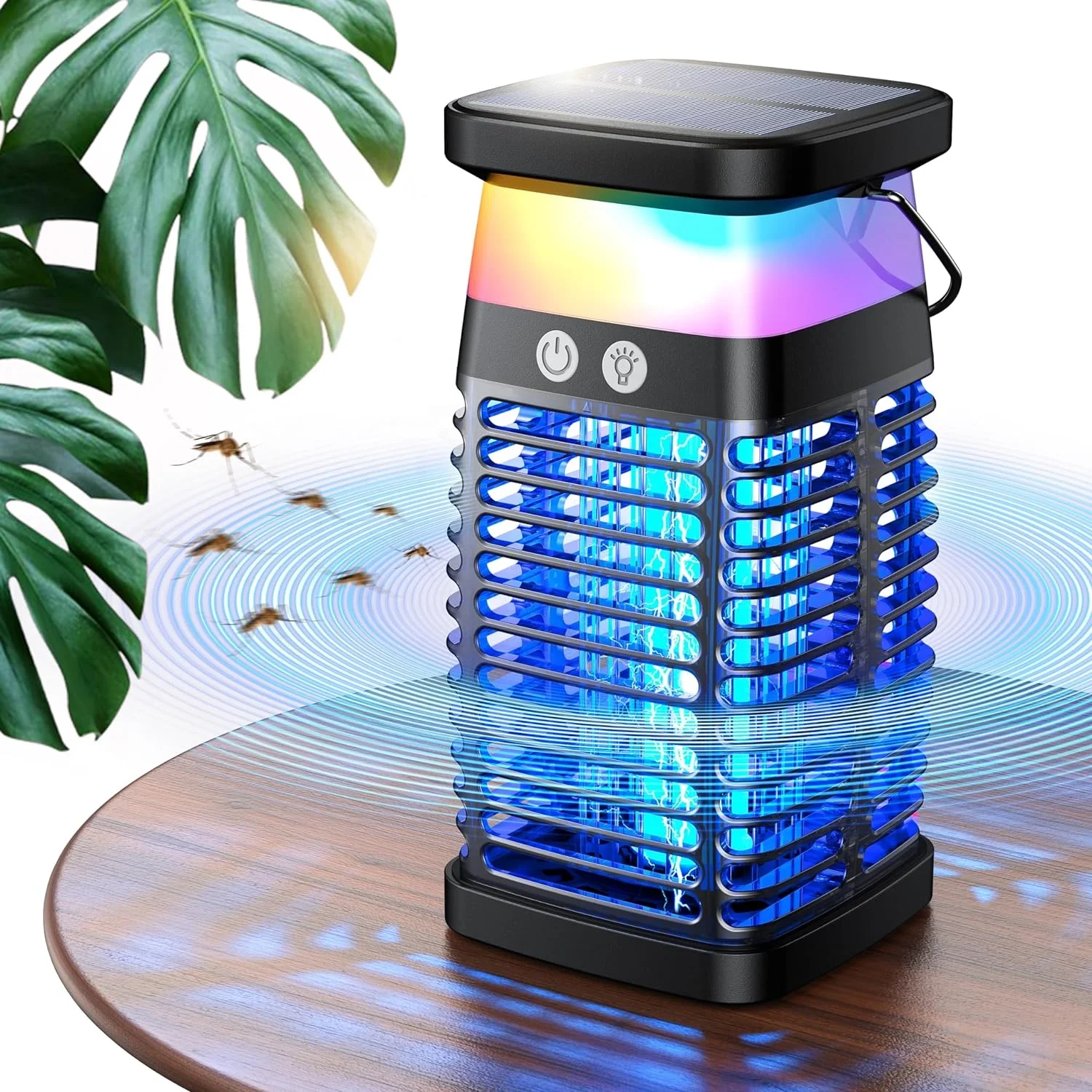 Saijzek New 4000mah USB Rechargeable Fly Bug Zapper Indoor Outdoor Solar Insect Mosquito bug Zapper with Security Grid and Brush