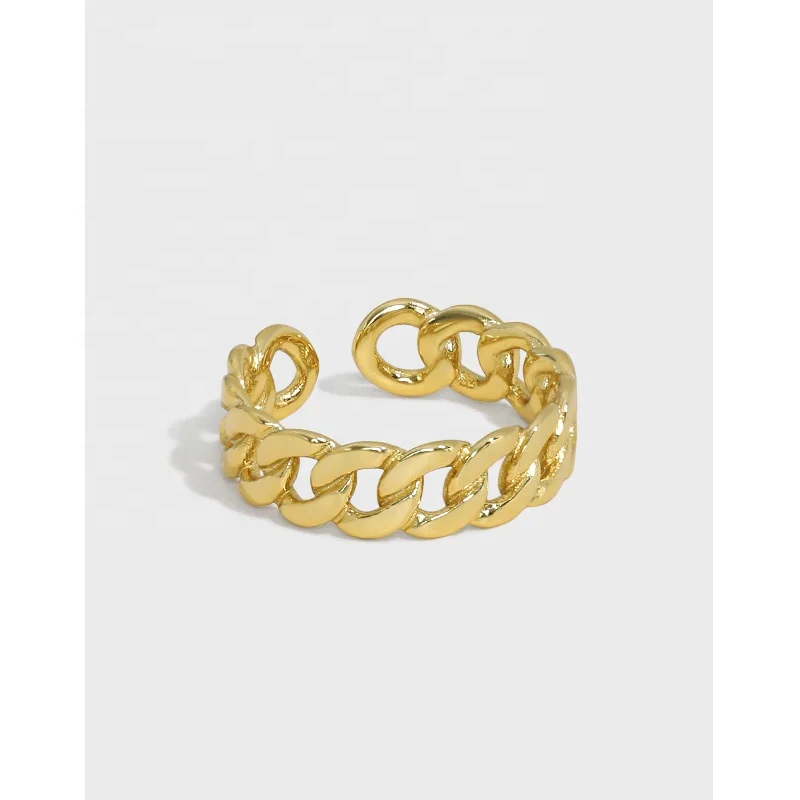 18K Gold Plated Twist Chain Open Ring. Gold Chain Ring. 