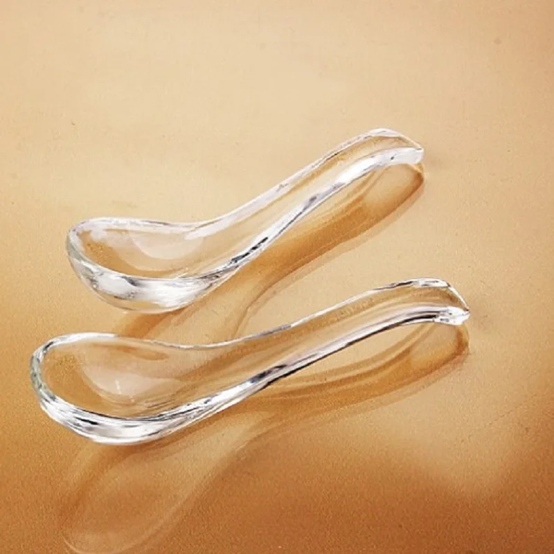 Wholesale Custom Cheap Dinner Spoon Durable High-polish Finish Glass Crystal Soup Spoon with Bear High Temperature