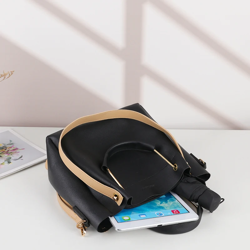 Customizable Lightweight PVC Zipper Closure High-Capacity Bucket Shoulder Handbag for Women's Daily Use