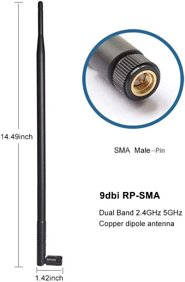 White Dual Band WiFi Antenna 2.4GHz/5GHz 9dBi High Gain With RP-SMA Connector - 2 Styles