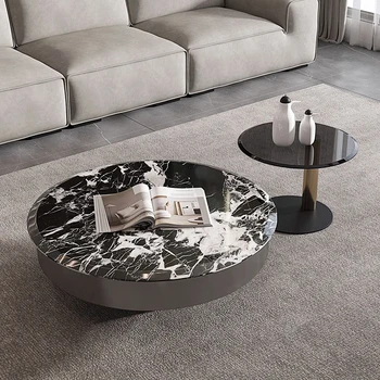 low price items modern luxury home furniture high gloss glass top with metal base black round marble coffee table set
