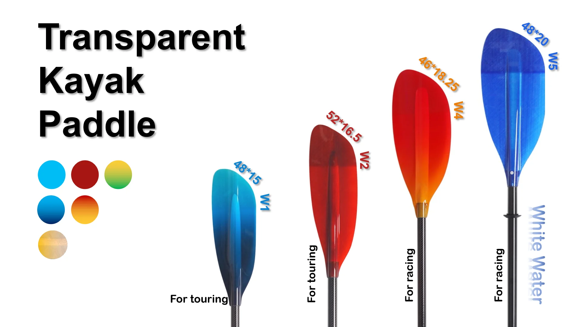 Transparent Fiberglass Kayak Paddle Customized Carbon Fiber Sea Kayak