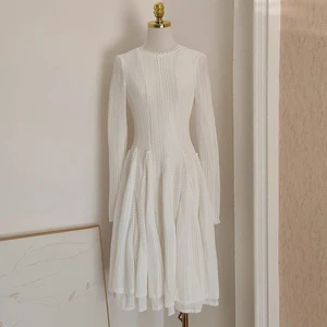 High Quality Women Sexy Long Sleeve Hole White Dresses White Wedding Evening Party Birthday Gowns Night Club Design Clothes