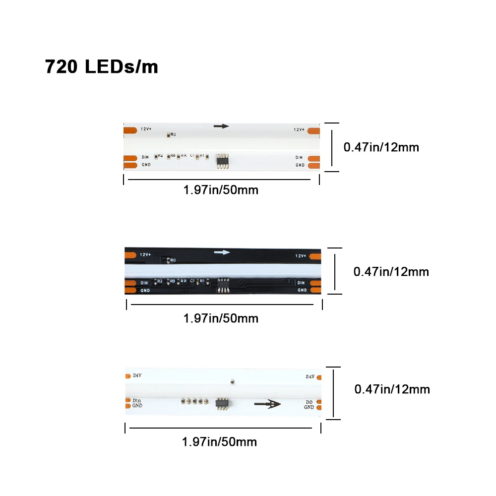 Music Sync Chasing Running 720led RGBIC COB LED Tape 12v 24v APP Control Smart RGB COB LED Strip Light for Home Room Decor