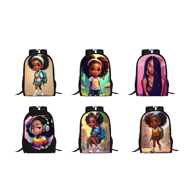 Kids Black Mini Backpack with Cartoon Character Sunset Print Animated Cartoon Backpack - Black - Saffiano Vegan Leather  main image 3