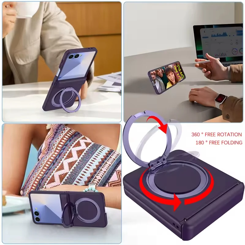 product matte sink feeling hinge protection 360 ring magnetic holder kicks stand shockproof pc cover for samsung z flip 7 phone case-6