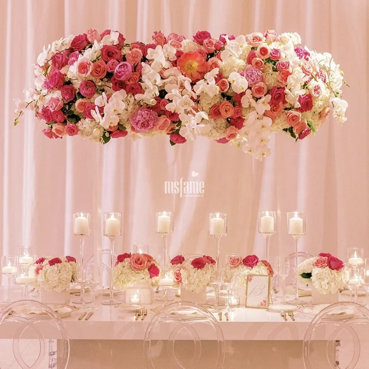 MSFAME Coral Silk Flowers Arrangement Centerpiece Decoration Wedding Table Flower