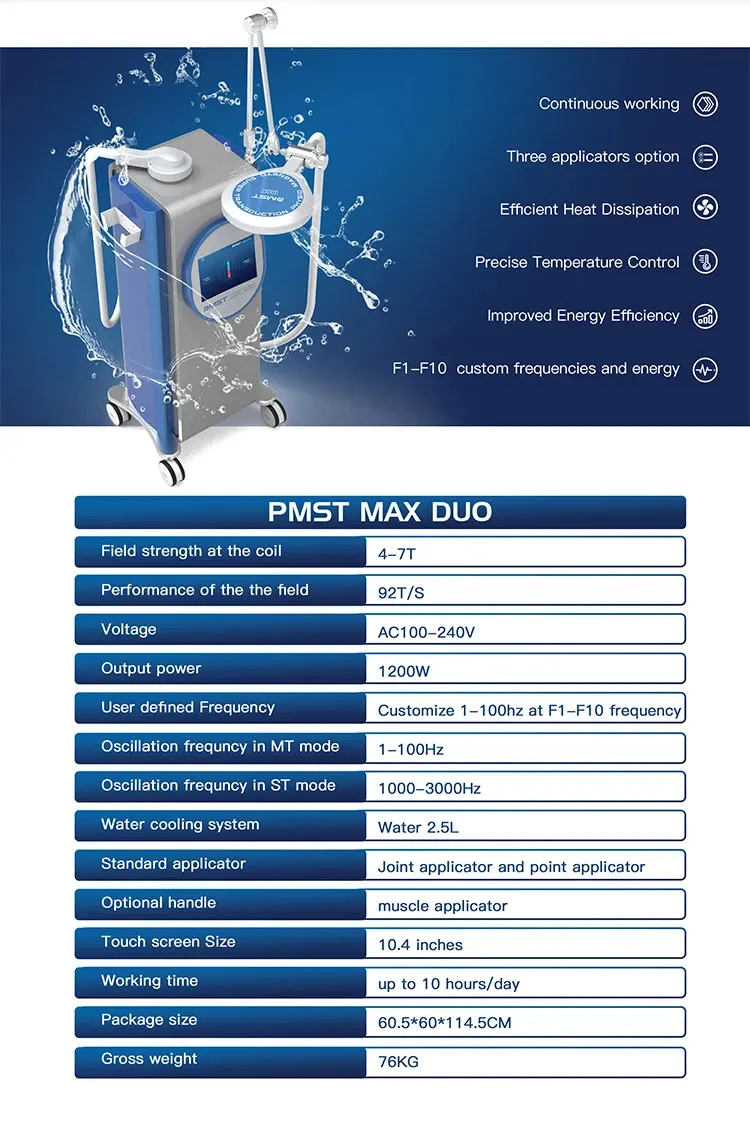 Newest Machines Emfieldpro Physio Magnetic Vertical Dual Channel Magneto Therapy 7 Tesla Three Applicators Option for Pain
