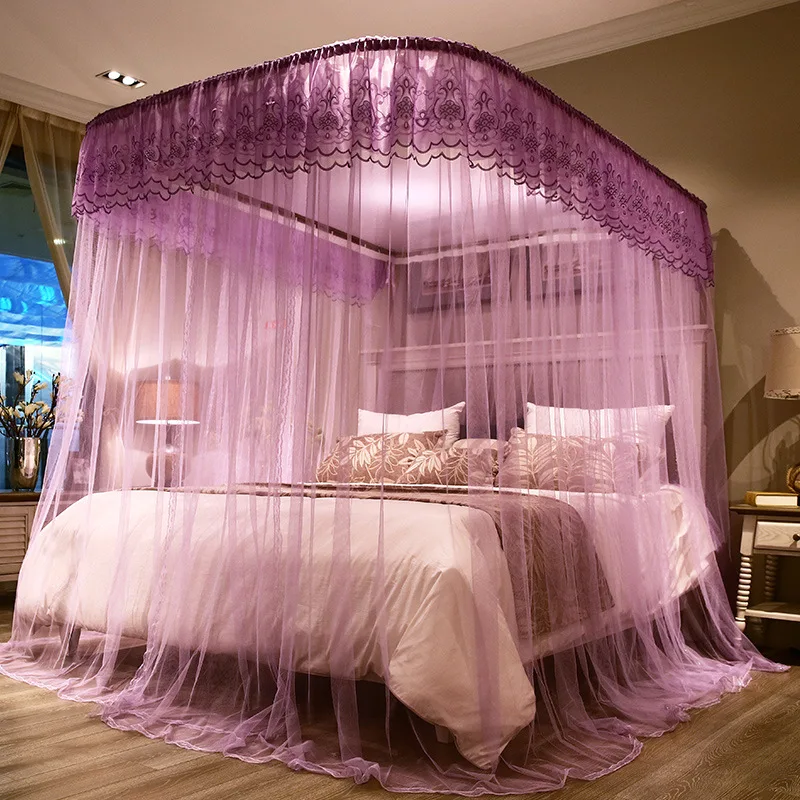 High Quality Sliding Screen Door Square King Queen Size Folding Double Bed  Adults Luxury Mosquito Net for Bed