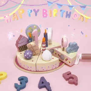 Children Wooden Birthday Party Cake Play Set Parent-child Game Children Montessori Toys Role Pretend Play Toys for Kids Toddler
