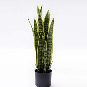 Fake Faux Plants with Black Plastic Pot Artificial Potted Snake Plant Sansevieria for Home Office Indoor Outdoor Decor
