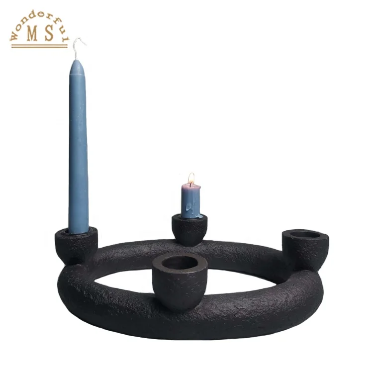 100% ECO Nodic Custom Handmade Matte Pillar Dinner Candle Holder with 3pcs metal cup Candlestick with mecal cup for fire safety
