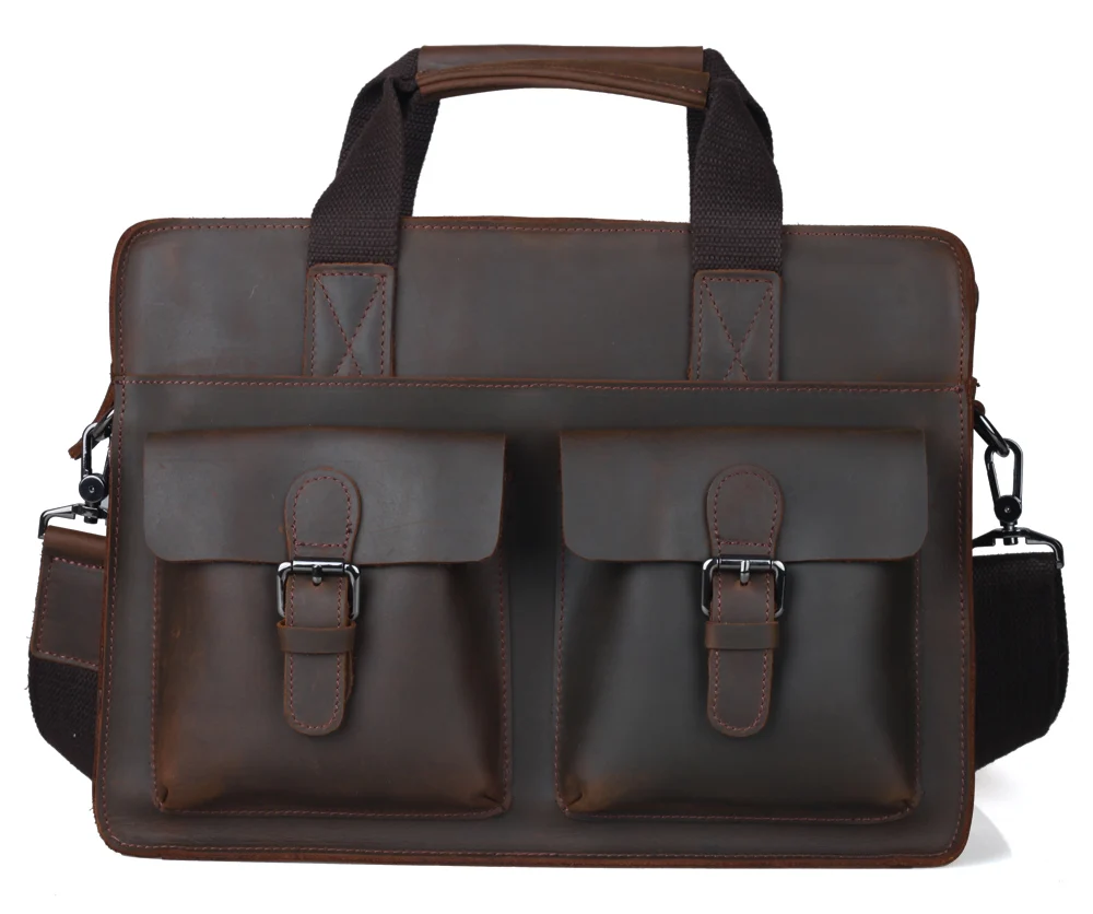 TIIDNG Custom Vintage Laptop Bag Crazy Horse Leather Laptop Crossbody Computer Briefcase Bag