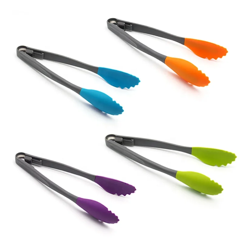 Wholesale Silicone Headed Tong with Grey Handles Cooking Food Tongs Set  Non-stick BBQ Tongs Bread Salad From m.