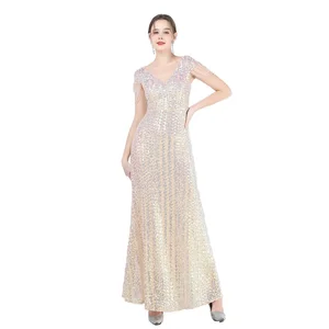 Customize New Fancy Beads Top Boobs Socialite Party Style Long Short Sleeve Sequin Fishtail with Anti-Static Feature