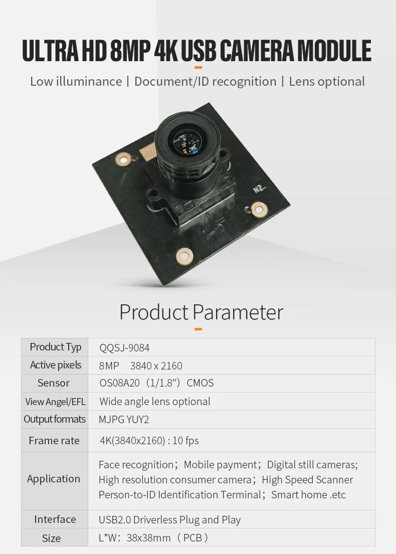 Megapixel Camera Module 4K HD 8 Megapixel Camera Module Usb Face Recognition People ID ...