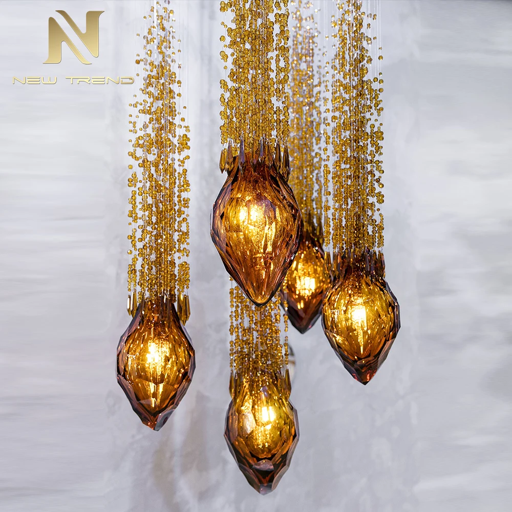 CPL-285 New Design Indoor Decoration Custom Luxury Lamp Hotel Villa Staircase Chandelier Luxury Crystal Pendant Light
