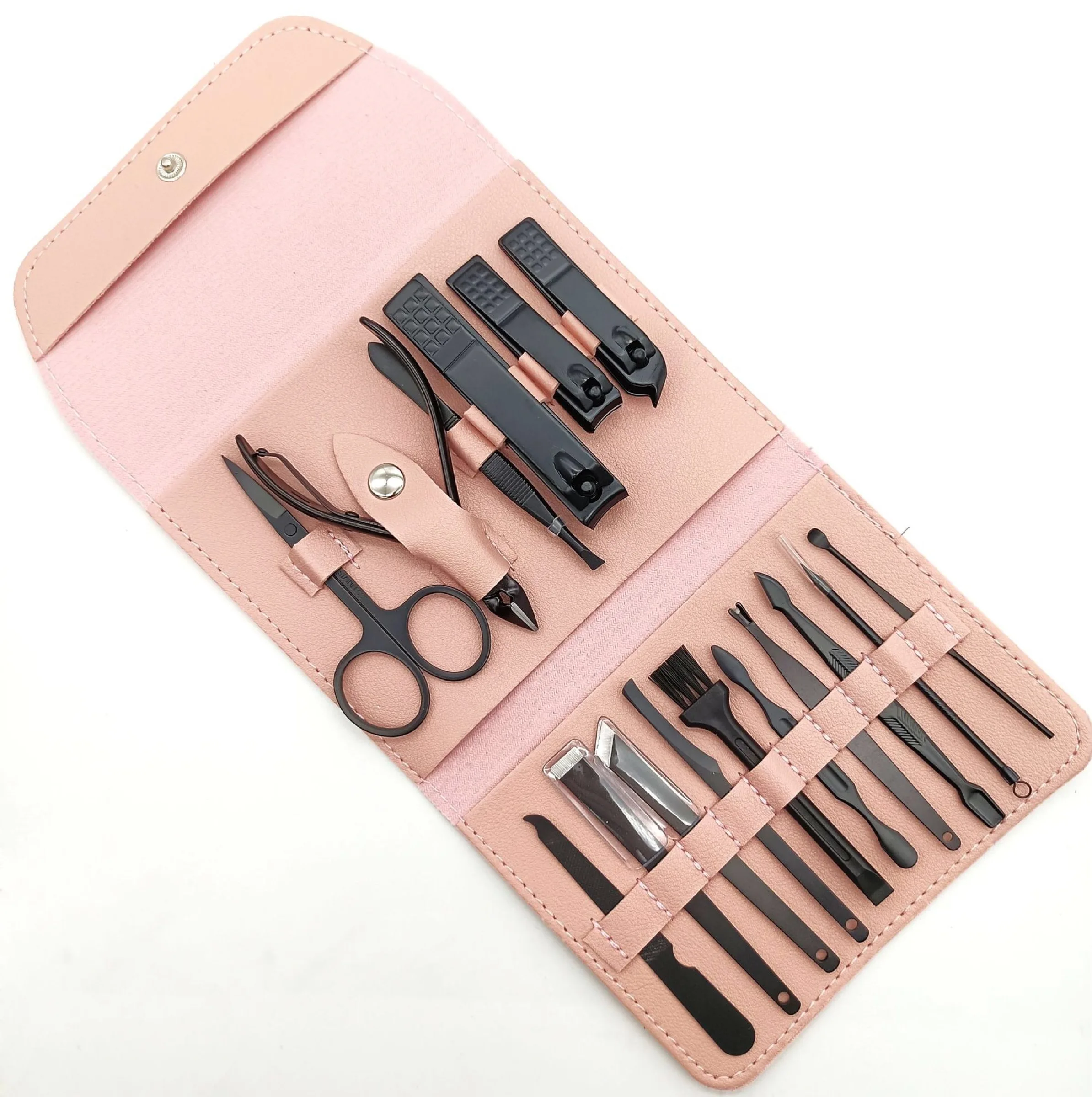 16pcs Amazon Hot Sale Manicure Pedicure Set in Soft Leather Pouch for Gift and Give Away