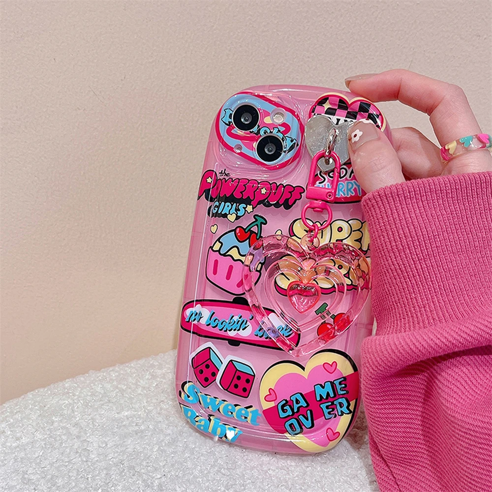 Korean Cute Pink Love Heart Pendant the Soap Phone Case for iPhone 14 13 12  11 Pro XS Max X XR Kawaii Shockproof Soft Cover, image size:1000x1000