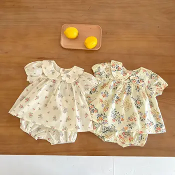 Ins Summer Baby floral doll collar short sleeve top bulky underpants suit cute baby girl Western style two-piece suit