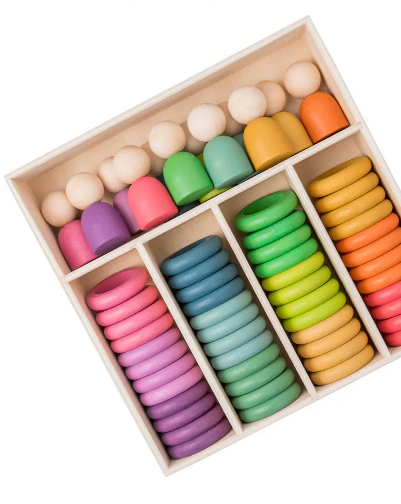 2023 New Design Logic Wooden Colorful Balls in Cups Montessori Toy Games Exercise Attention Patience for Children