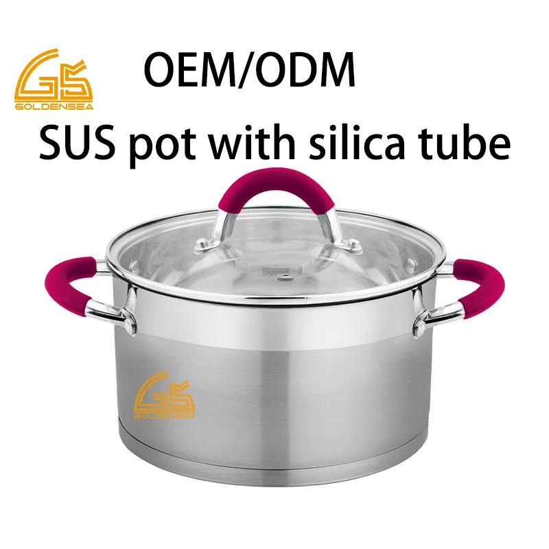 Non-stick Cookware Sets 8 Piece Pots and Pans Set Kitchen Glass Ware 5 Ply Steel Stainless Cooking Pot Set with Silica Handle