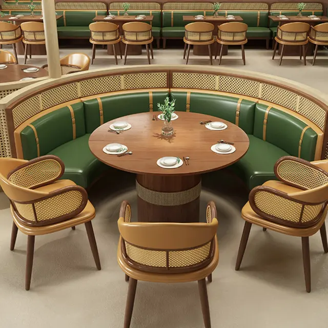 Restaurant Sofa Sets Commercial Cafe Furniture Modern Restaurant Fast Food Dining Tables and Chairs Wood Leather Booth Seating