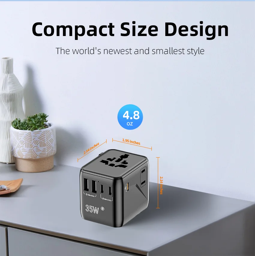 2AC 2500W PD 35W Cargador Fast Charger Multi Plug Socket Universal Travel Power Adapter with 2A3C Gan Travel Adaptor