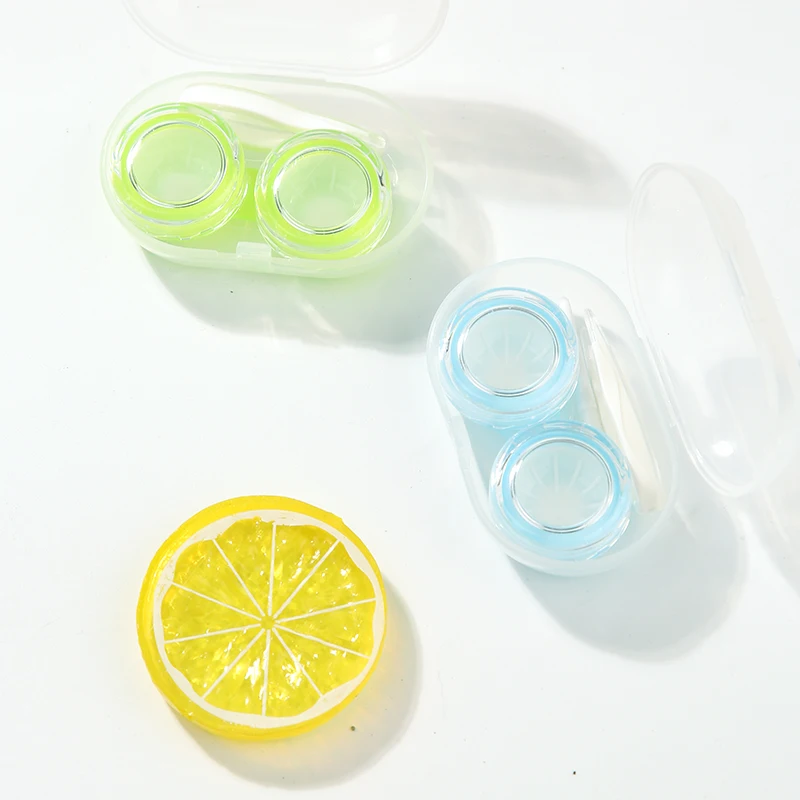 Wholesale High quality plastic Contact Lenses Cases boxes candy color transparent contact lens case