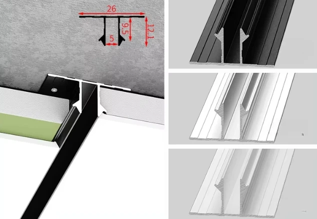 Fast Shipping Double T-shaped Aluminum Decorative Strip Gypsum Board Ceiling Black Shadow Joint Line for Living Room