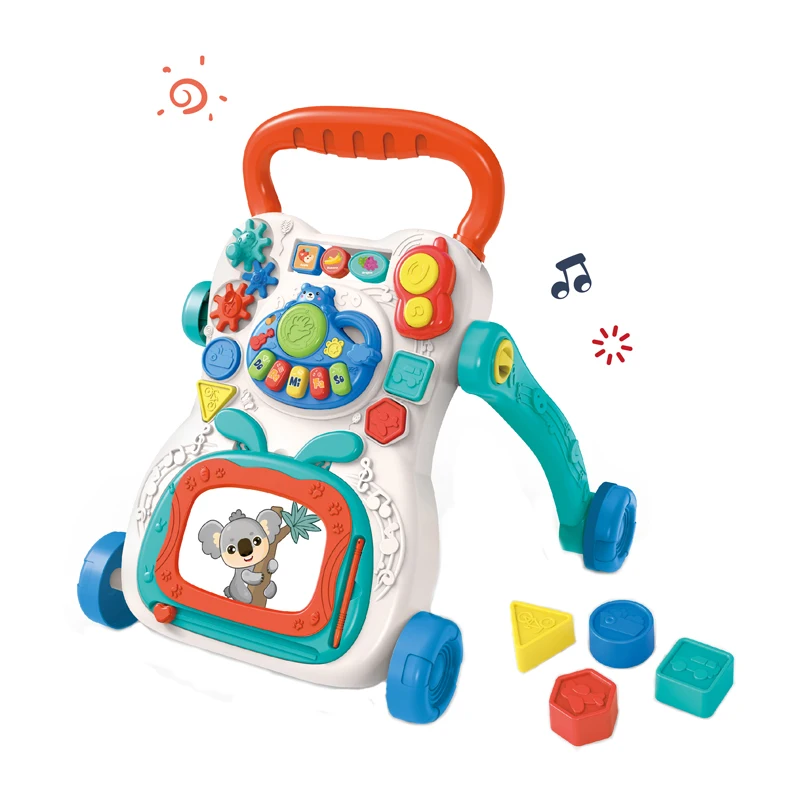 3-in-1 Infant Learning Walker Early Educational Baby Push Stroller with Music Activity Center Plastic Frame