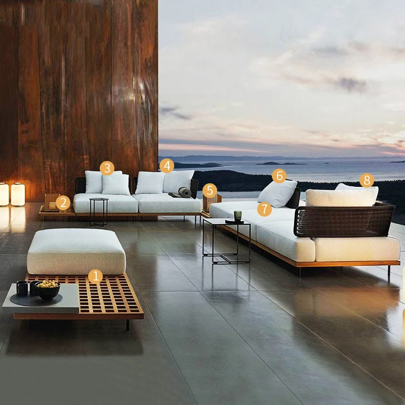 Aluminum Waterproof Teak Sofas Set Patio Sofa Wood Garden Furniture