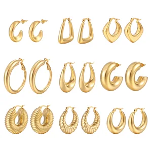 Wholesale 18K PVD Gold Plated Stainless Steel Geometric Hoop Earrings Trendy Non Tarnish Waterproof Fashion Jewelry for Women