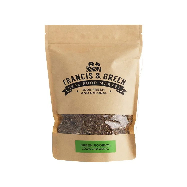 Подгонянное коричневое окно из крафт-бумаги с замком на молнии и глубокой печатью-приемлемые пакеты для упаковки пищевых