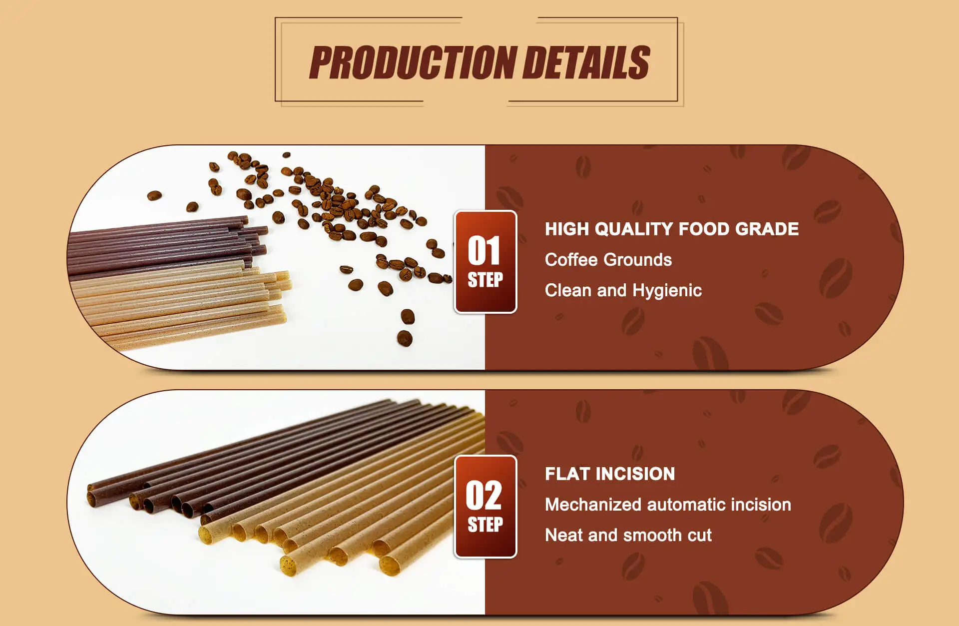 New Compostable Coffee Bagasse Straw, Coffee Waste Straw, Coffee Bean Straw With Paper Individual Wrap Package
