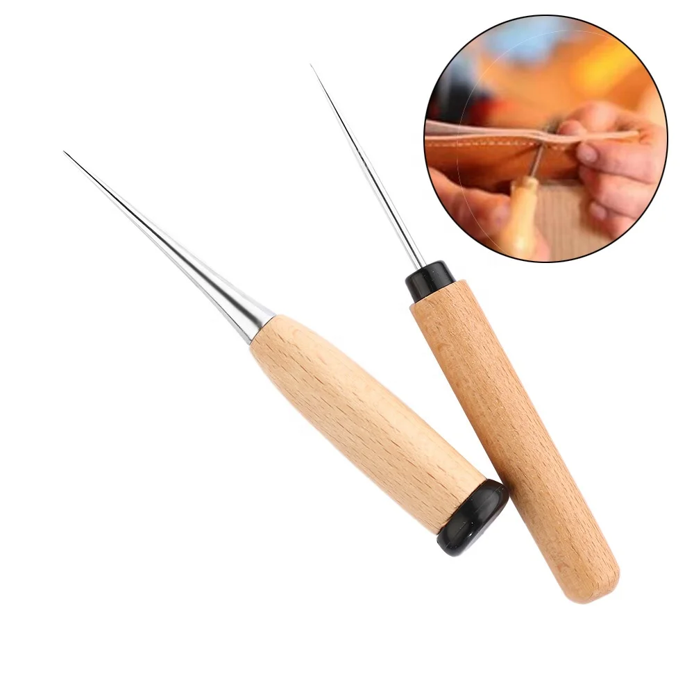 Leather Craft Awl Tool Hole Maker Wooden Handle Sewing Stitching Punching Hot 