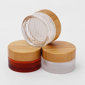 5ml 10ml 30ml 50ml 100ml clear Frosted Empty Glass Cosmetic Cream Jar with Natural Bamboo Lid
