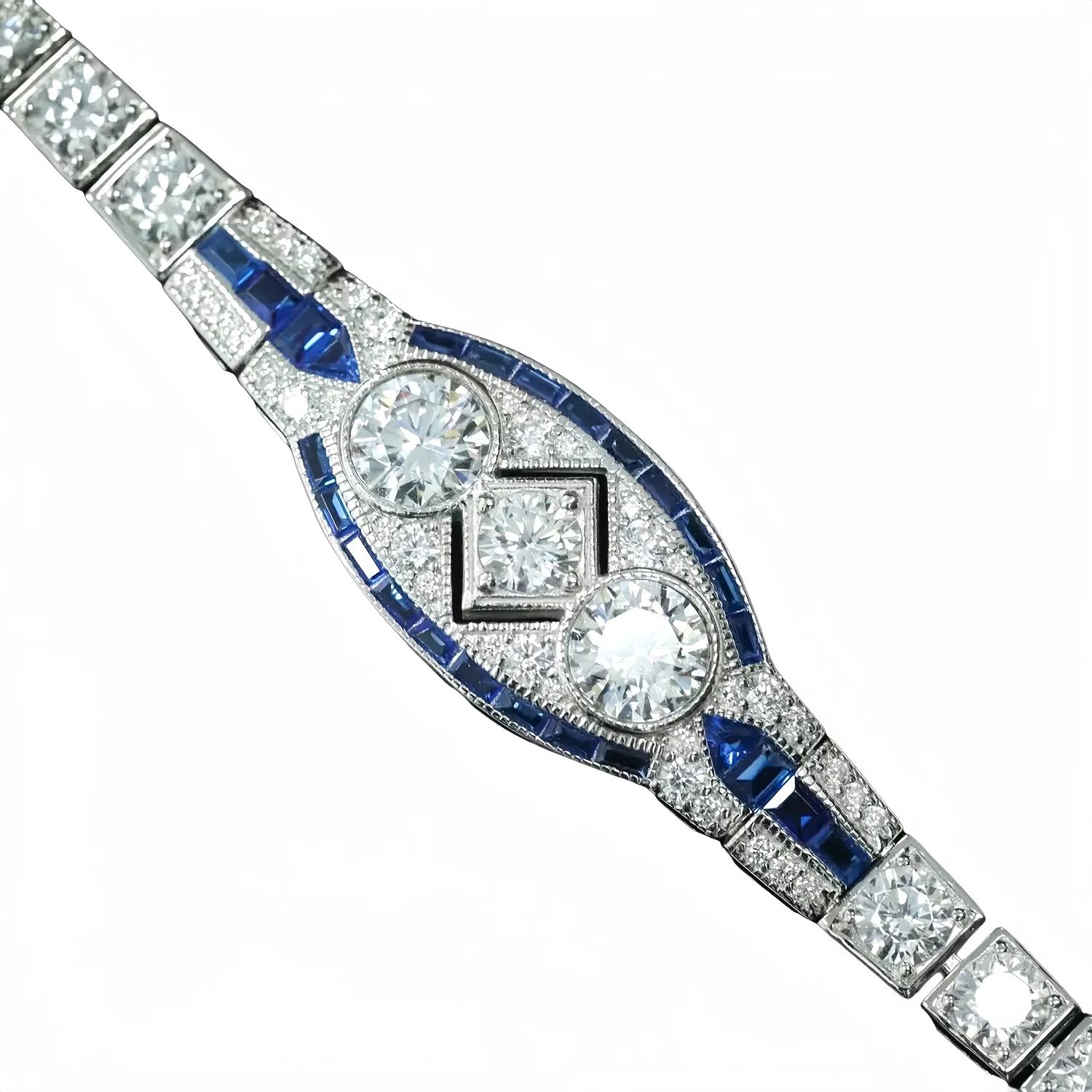 Luxury Designer Sterling Silver Chain Link Bracelet Blue Green High Carbon Diamond Vintage Style Woman Jewelry Fine Bracelets