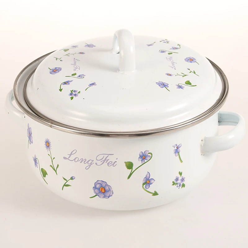 671flower Decal 2 Enamel Handle 3 Pcs Set Enamel Lid Cast Iron Enamel Casserole