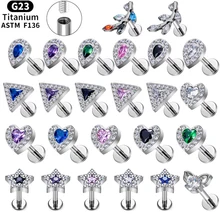 fashion Body jewelry G23 Titanium Piercing jewelry Copper alloy inlaid with zircon Ear stud Internal thread Lip ring for women