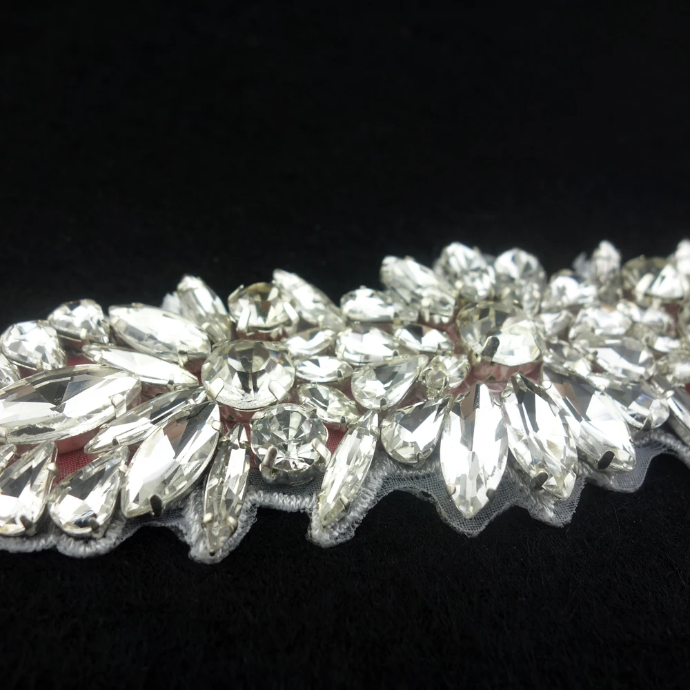 Stunning Silver Rhinestone Trim Red Ribbon Handmade Beaded Bridal Belt for  Women Evening Dress
