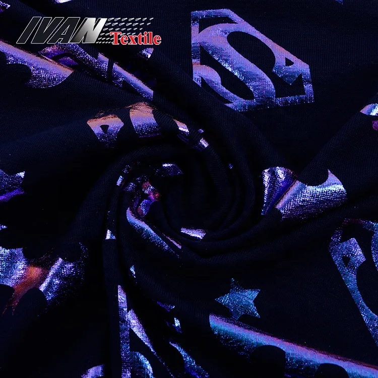 Custom Design Polyester Knitted 26s Poly Spun Silver Foil Printed Sports Jersey Kids Fabric Sportswear