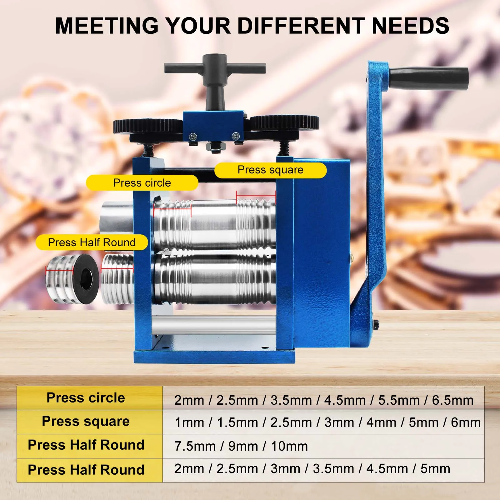 Sheet Square Semicircle Pattern Wire Roller Gear Ratio 1:2.5  Mill Manual Combination Rolling Mill Machine Jewelry Rolling Mills