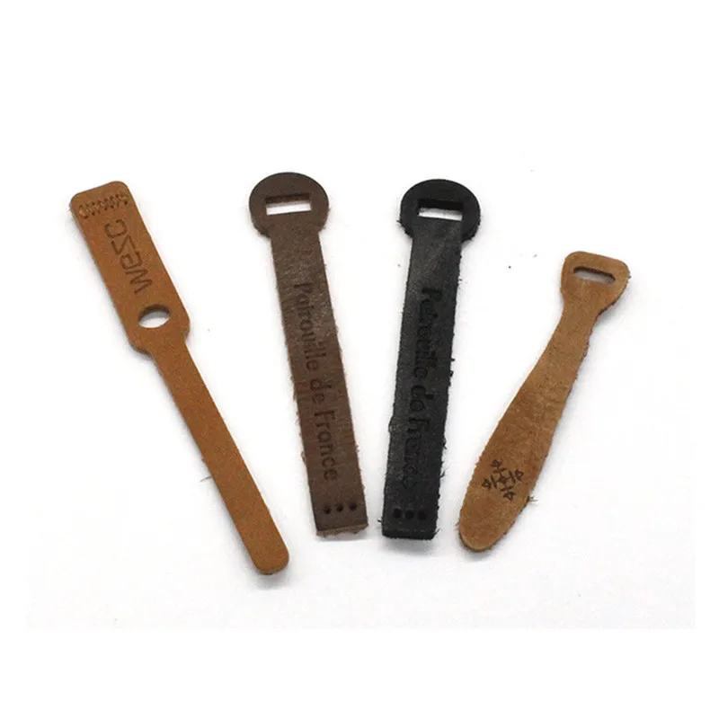 Free Sample Clothing Custom Embossed Logo Leather Zipper Pulls Wholesale Garment Accessories Genuine Leather Zipper Puller
